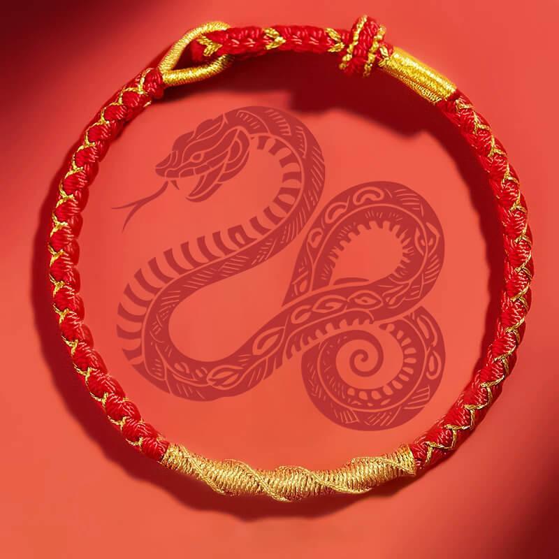 2025 Year of the Snake Handcrafted Gold Red String Bracelet Amulet - Cerapoet
