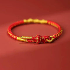 2025 Year of the Snake Handcrafted Gold Red String Bracelet Amulet - Cerapoet