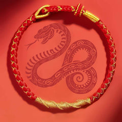 2025 Year of the Snake Handcrafted Gold Red String Bracelet Amulet - Cerapoet