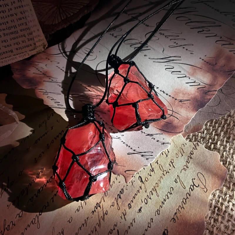 Blazing Heart|Handwoven Fire Element Red Crystal Pendant Necklace - Cerapoet