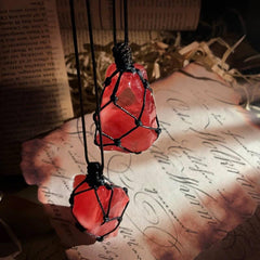 Blazing Heart|Handwoven Fire Element Red Crystal Pendant Necklace - Cerapoet