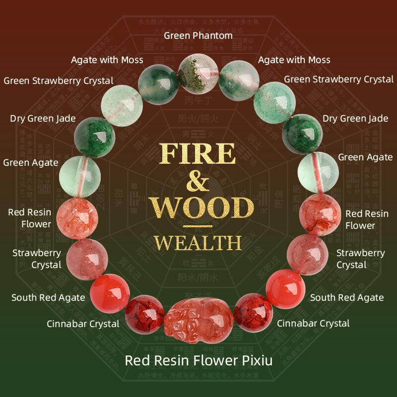 Feng Shui Fire & Wood Pixiu Bracelet For Wealth Luck Happiness Health - Cerapoet