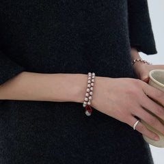 Red and white double pearl bracelet with Czech beads Christmas gift