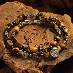 Horus · Retro Double-layer Black Obsidian Tiger Eye Stone Bracelet - Cerapoet