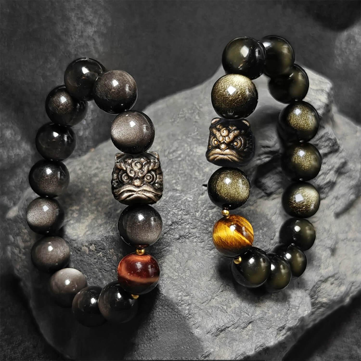 Lion Dance Obsidian Fengshui Bracelet-Evil Eye Protection - Cerapoet