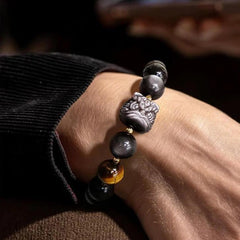 Lion Dance Obsidian Fengshui Bracelet-Evil Eye Protection - Cerapoet