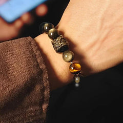 Lion Dance Obsidian Fengshui Bracelet-Evil Eye Protection - Cerapoet