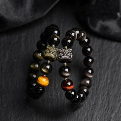 Lion Dance Obsidian Fengshui Bracelet-Evil Eye Protection - Cerapoet