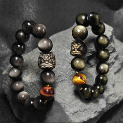 Lion Dance Obsidian Fengshui Bracelet-Evil Eye Protection - Cerapoet