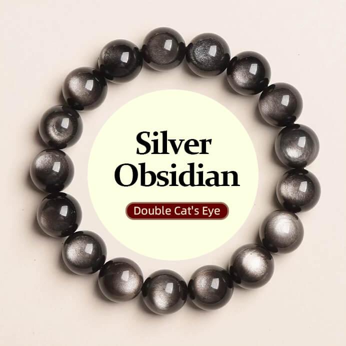 Silver Obsidian Cat Eyes Fengshui Bracelet- Energy&Blessings - Cerapoet