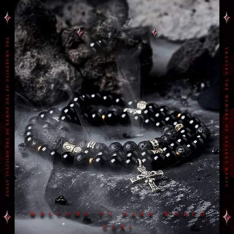 Reversed · Dark Cross Black Obsidian 2 Layers Bracelet - Cerapoet