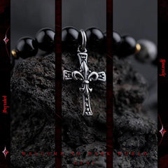 Reversed · Dark Cross Black Obsidian 2 Layers Bracelet - Cerapoet