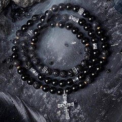 Reversed · Dark Cross Black Obsidian 2 Layers Bracelet - Cerapoet