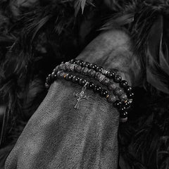 Reversed · Dark Cross Black Obsidian 2 Layers Bracelet - Cerapoet