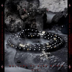 Reversed · Dark Cross Black Obsidian 2 Layers Bracelet - Cerapoet