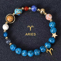 Planetary Zodiac Natural Blue Agate Bracelet