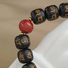 Tibetan Buddhist Blessings: Black Sandalwood Six-Word Mantra Good luck Bracelet - Cerapoet