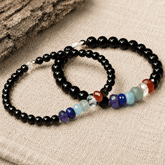 Cerapoet Rainbow Gemstone Black Obsidian Beaded Bracelet product photograph