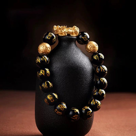 Cerapoet Black Obsidian Pixiu Bracelet with Mantra Beads product photograph