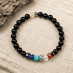 Rainbow Gemstone Black Obsidian Beaded Bracelet