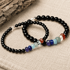 Rainbow Gemstone Black Obsidian Beaded Bracelet