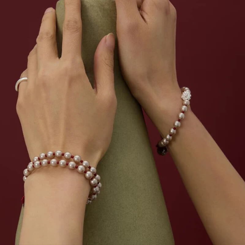 Red and white double pearl bracelet with Czech beads Christmas gift