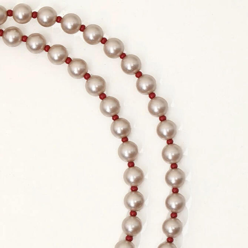 Red and white double pearl bracelet with Czech beads Christmas gift