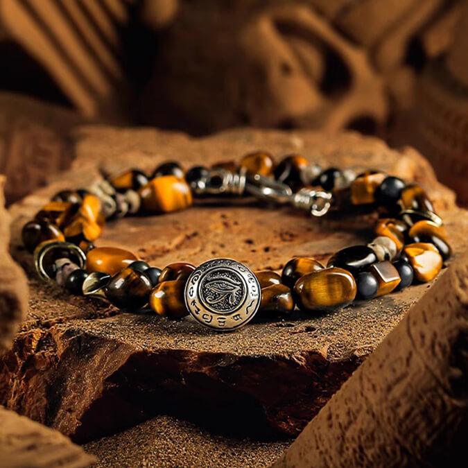  Obsidian for protection, Tiger's Eye for fortune, the Horus bracelet, a guardian for men!