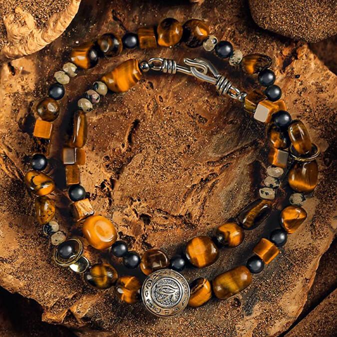  Obsidian for protection, Tiger's Eye for fortune, the Horus bracelet, a guardian for men!