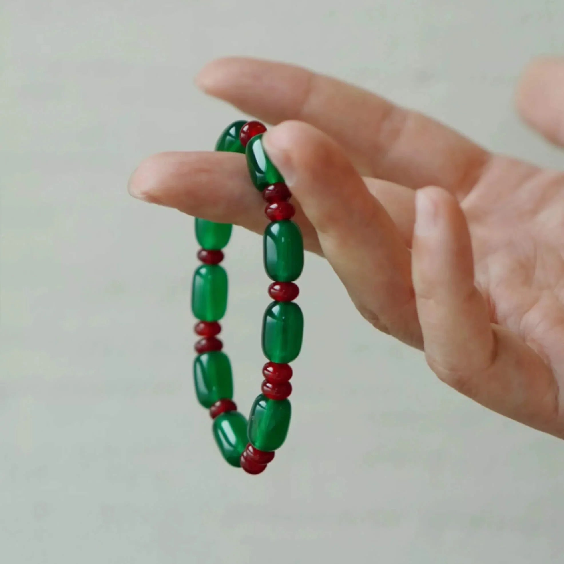 Christmas Agate Bracelet for Women, Red Green Gemstone Beads Holiday Gift, Elegant Stocking Stuffer for Mom Wife Friend