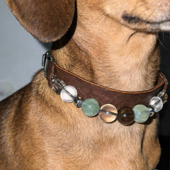 Fluorite Pet Crystal Collar | Hand-Strung Natural Gemstone & Soft Vegan-Friendly Material