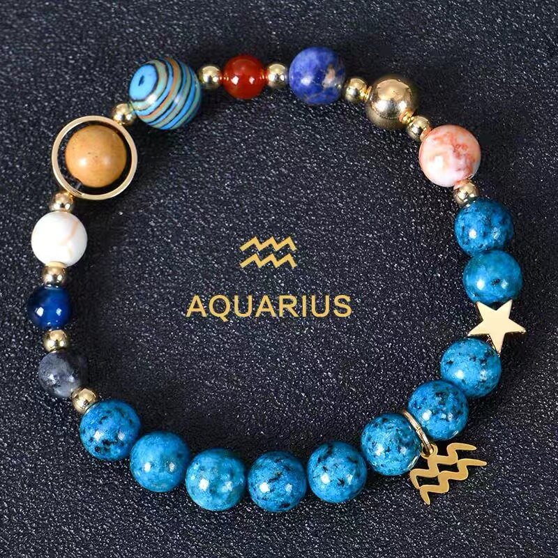 Planetary Zodiac Natural Blue Agate Bracelet