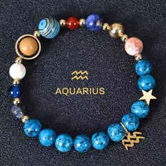 Planetary Zodiac Natural Blue Agate Bracelet