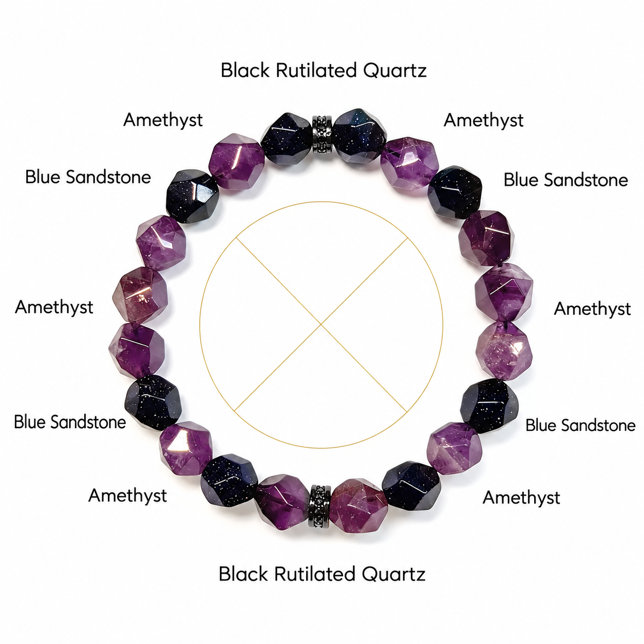 Natural Amethyst / Man-made Blue Goldstone Glass / Copper-alloy Spacers 