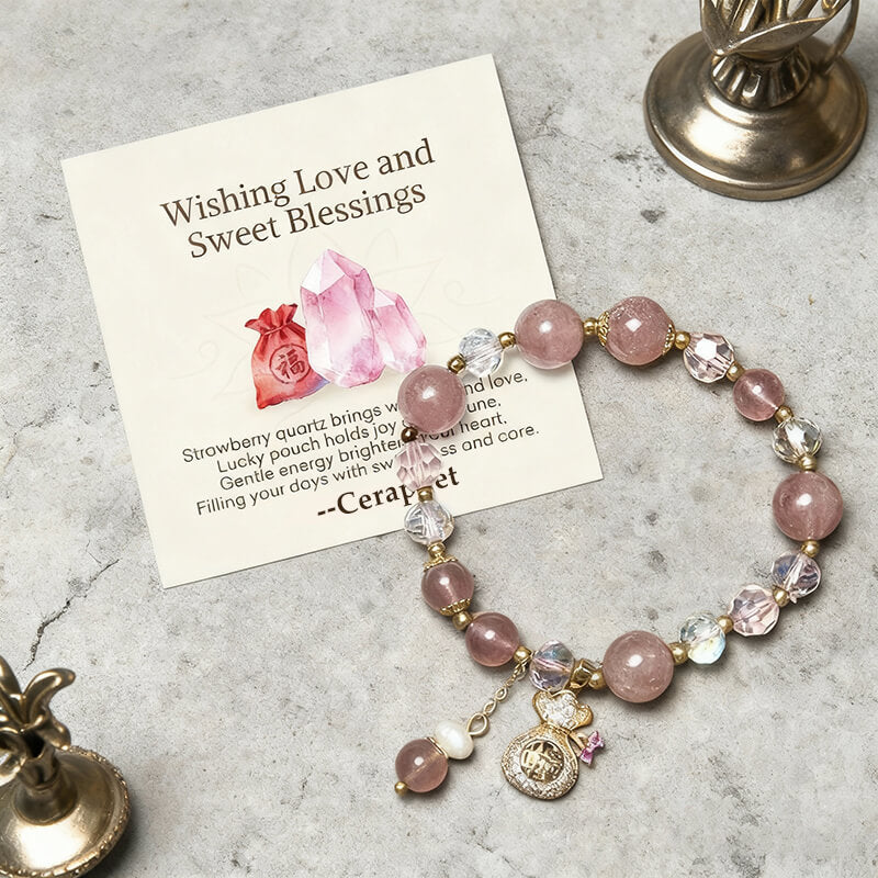 Love & Sweet Blessings Strawberry Quartz Bracelet with Lucky Charm